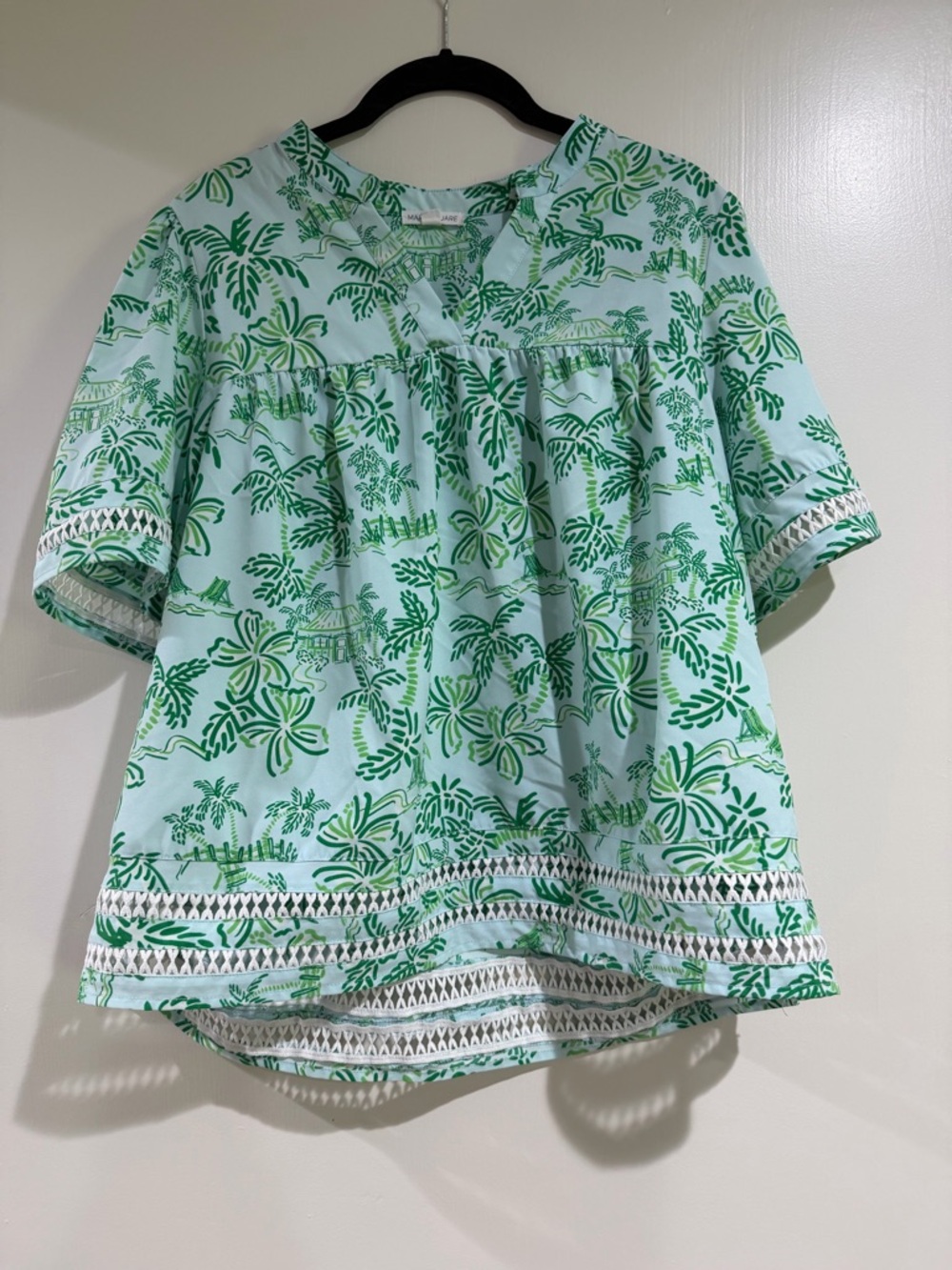Light Blue & Green Printed Cotton Blouse size large